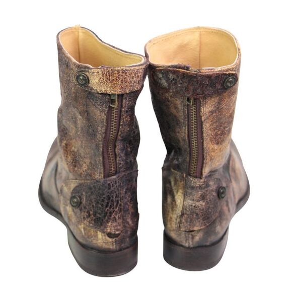 Frye BRONZE BROWN GENUINE LEATHER LOW HEEL ROUND TOE ZIP BACKSIDE BOOTS Sz 9B - Picture 4 of 13